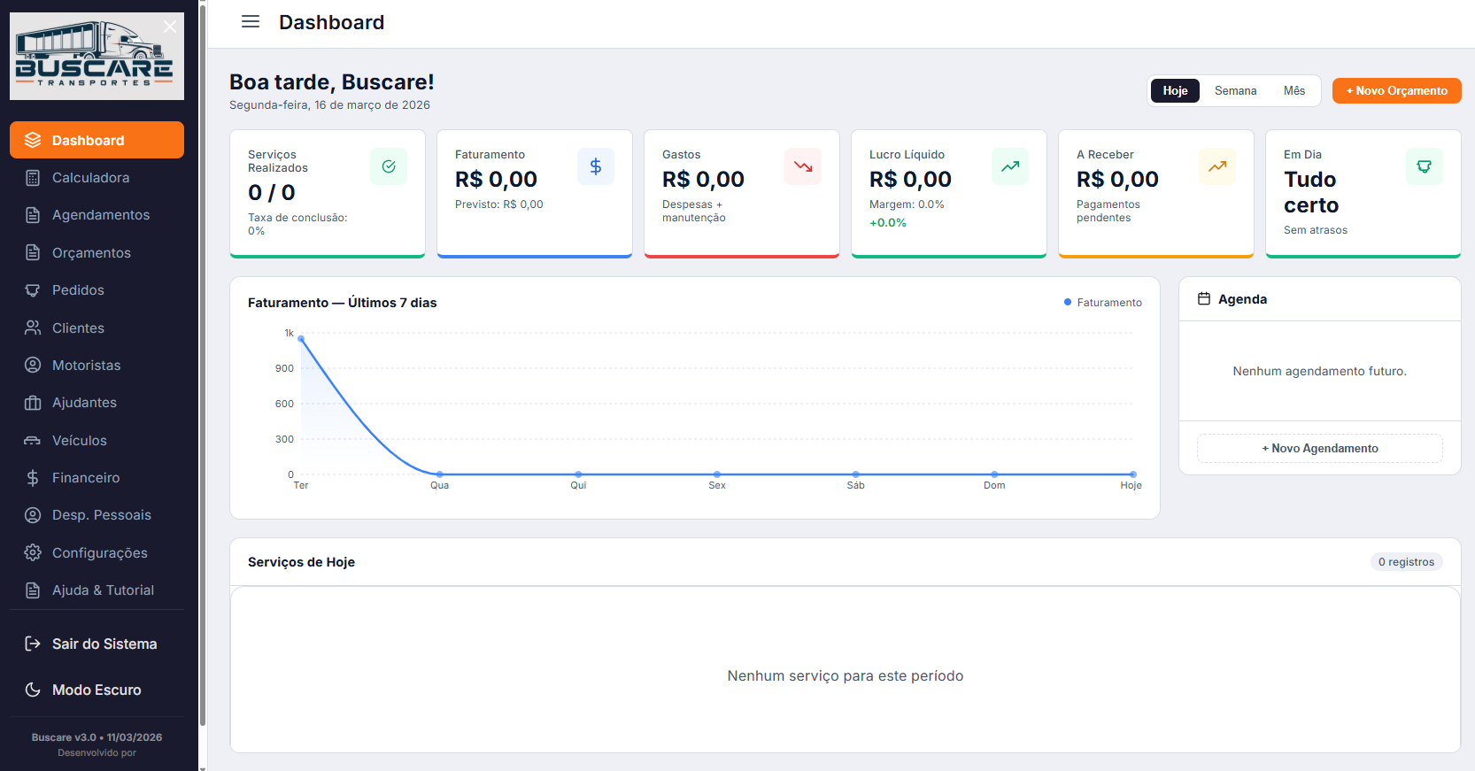 Buscare Transportes, Dashboard